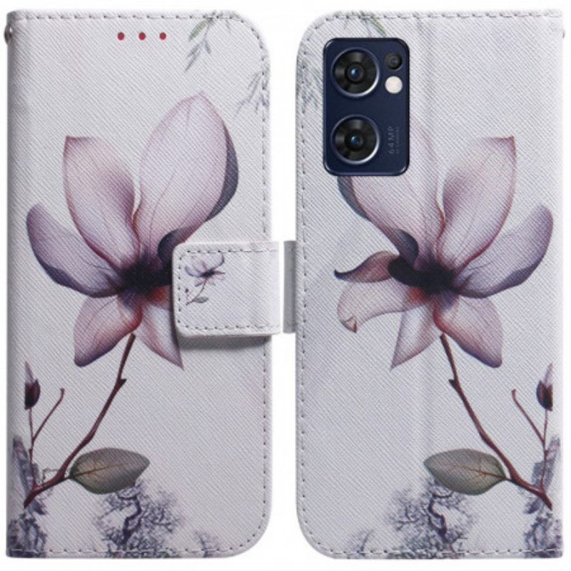 δερματινη θηκη Oppo Find X5 Lite Flower Dusty Pink